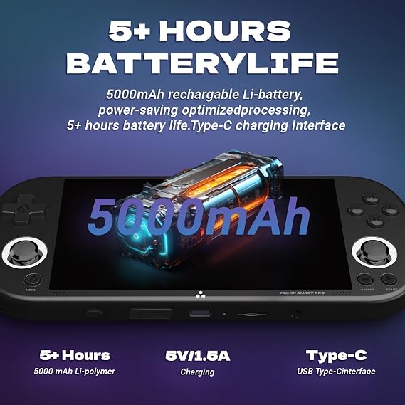 Trimui Smart Pro Handheld Game Console, 4.96-Inches Display Console Preinstalled Emulator with 128/256GB TF Card, Retro Game Console with Linux System Allwinner A133P Processor (Grey-128GB)