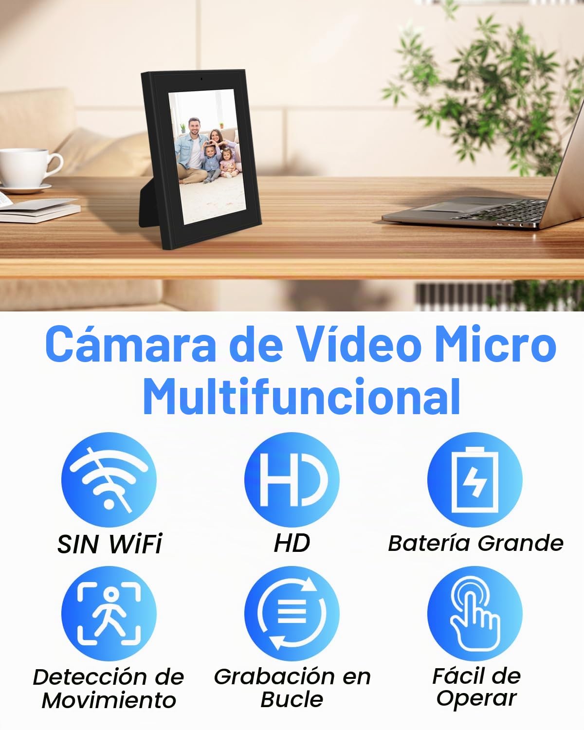 Cámara Espia Oculta, Mini Camaras Espias Ocultas Camufladas 1080P HD Marco de Fotos, Minicamara De Vigilancia Larga Duracion con Detección de Movimiento para Seguridad del Hogar y Oficina