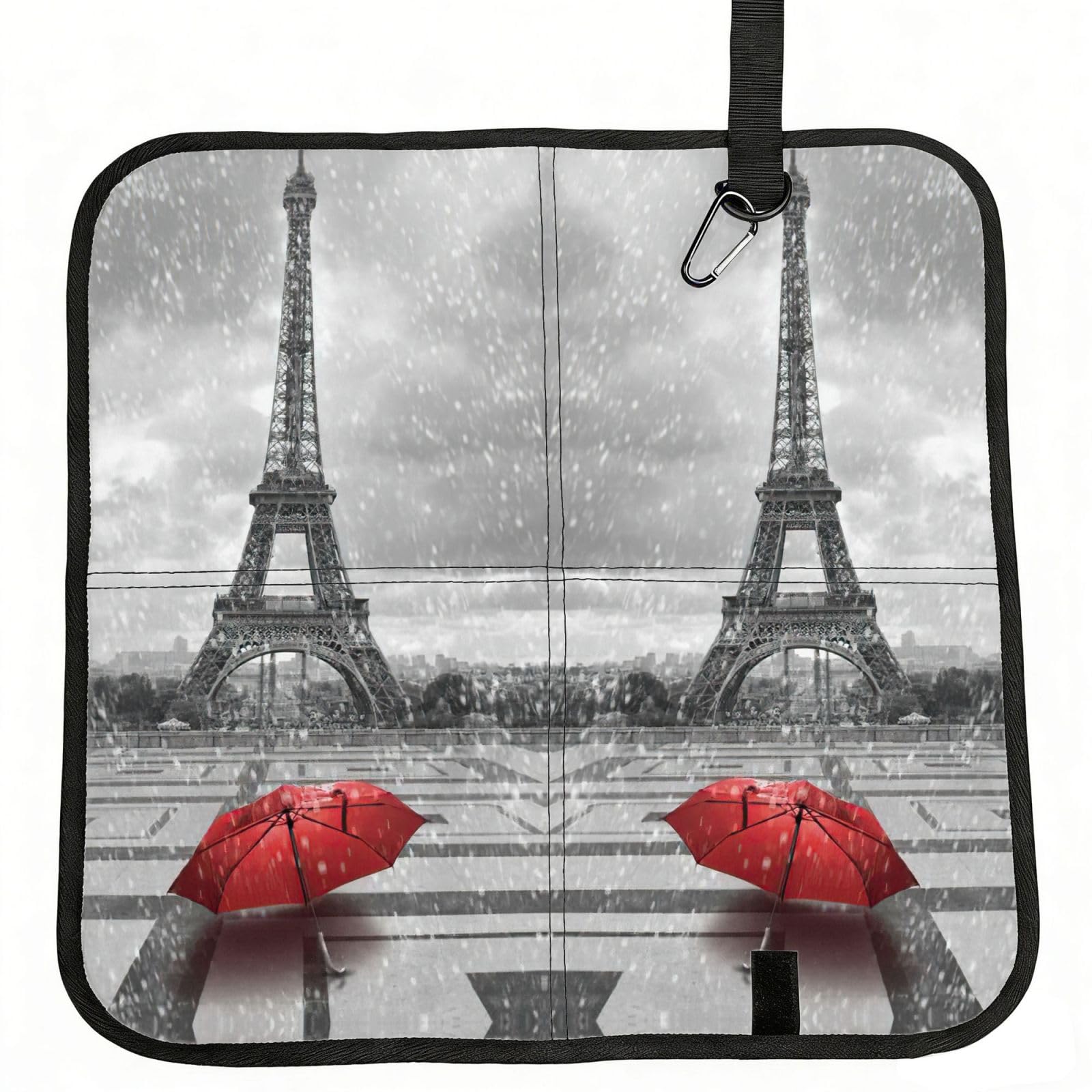 bghdfa Paris Tower With Red Umbrella Print Outdoor Sitting Mat Waterproof Oxford Cloth Seat Cushion Folding Foam Camping Seat For Picnic