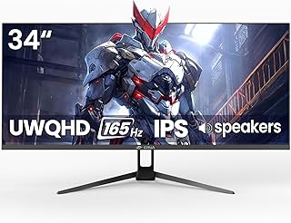 CRUA 34'' Gaming Monitor 165Hz/144Hz, 21:9 UWQHD 3440x1440 IPS Panel UltraWide Computer Monitors with Built-in Speakers, Support AMD FreeSync, 120%sRGB, PIP/PBP, HDMI 2.0&DP 1.4, Wall Mountable-Black