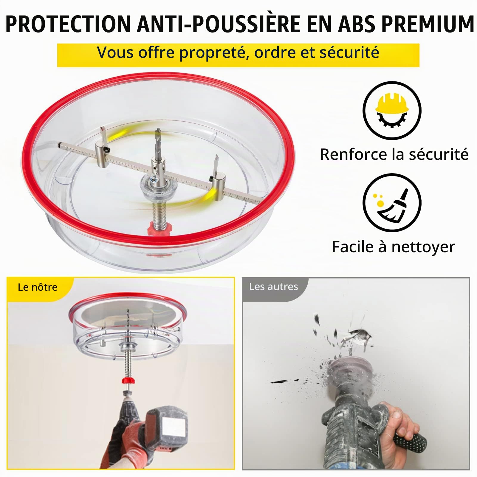 VEVOR Scie Cloche Réglable 40-200 mm Kit Scie Cloche avec Cache Poussière, Coupe-Cercle Scie à Trou Réglable avec Capot Anti-poussière Sécurisé Propre pour Couper Plaques de Plâtre Placages Panneaux