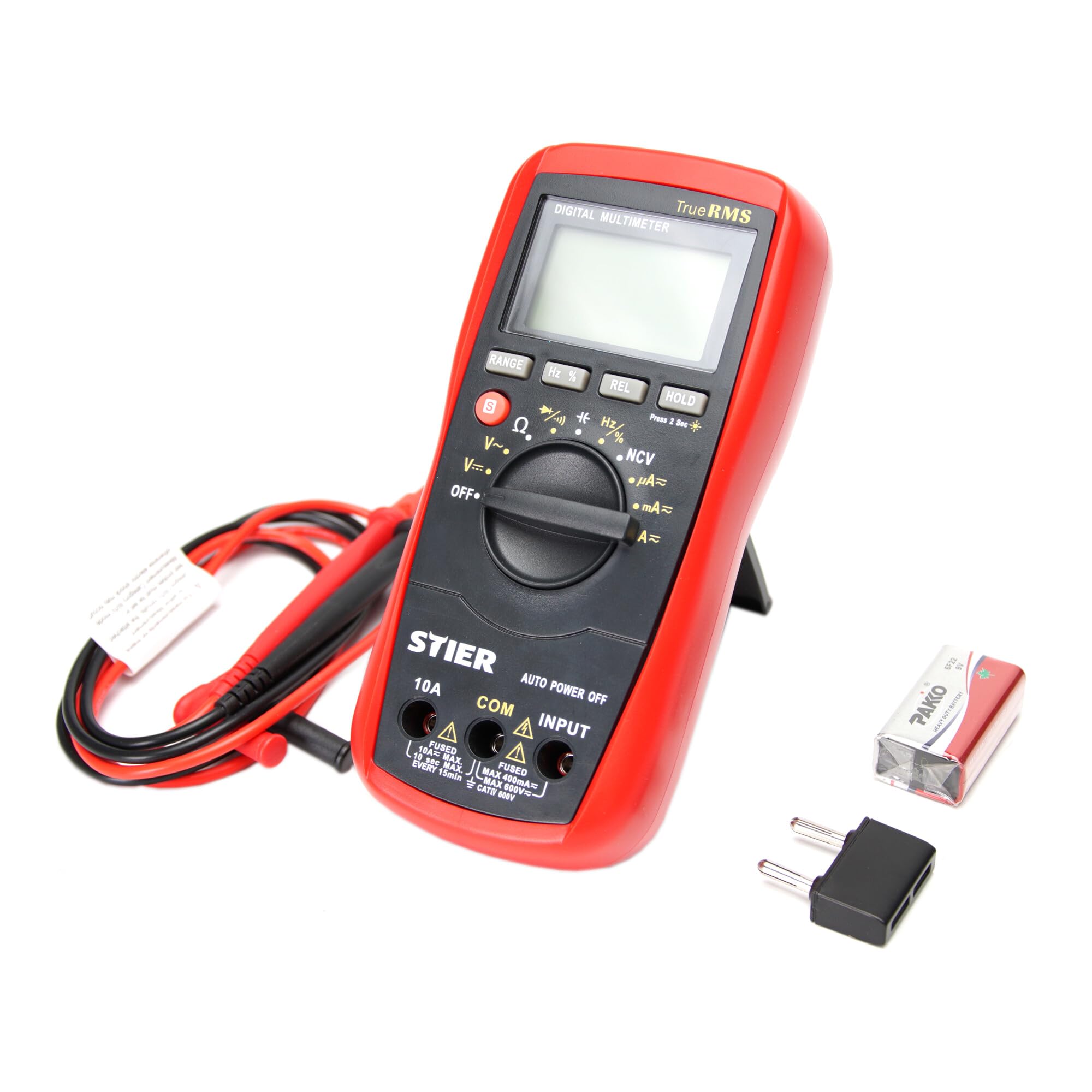 STIER Digital-Multimeter 4V - 600 V AC / 0,400mV - 600 V DC CAT IV 600V, multitester für Widerstände, Kapazitäten, Temperaturen, Dioden Test und Durchgangsprüfung