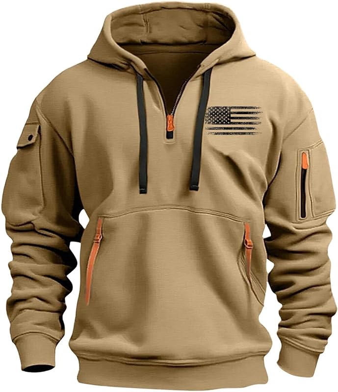 Sudaderas con capucha para hombres con cremallera de un cuarto con forro polar de trabajo táctico cargo sudaderas campera holgada entrenamiento buzo con capucha