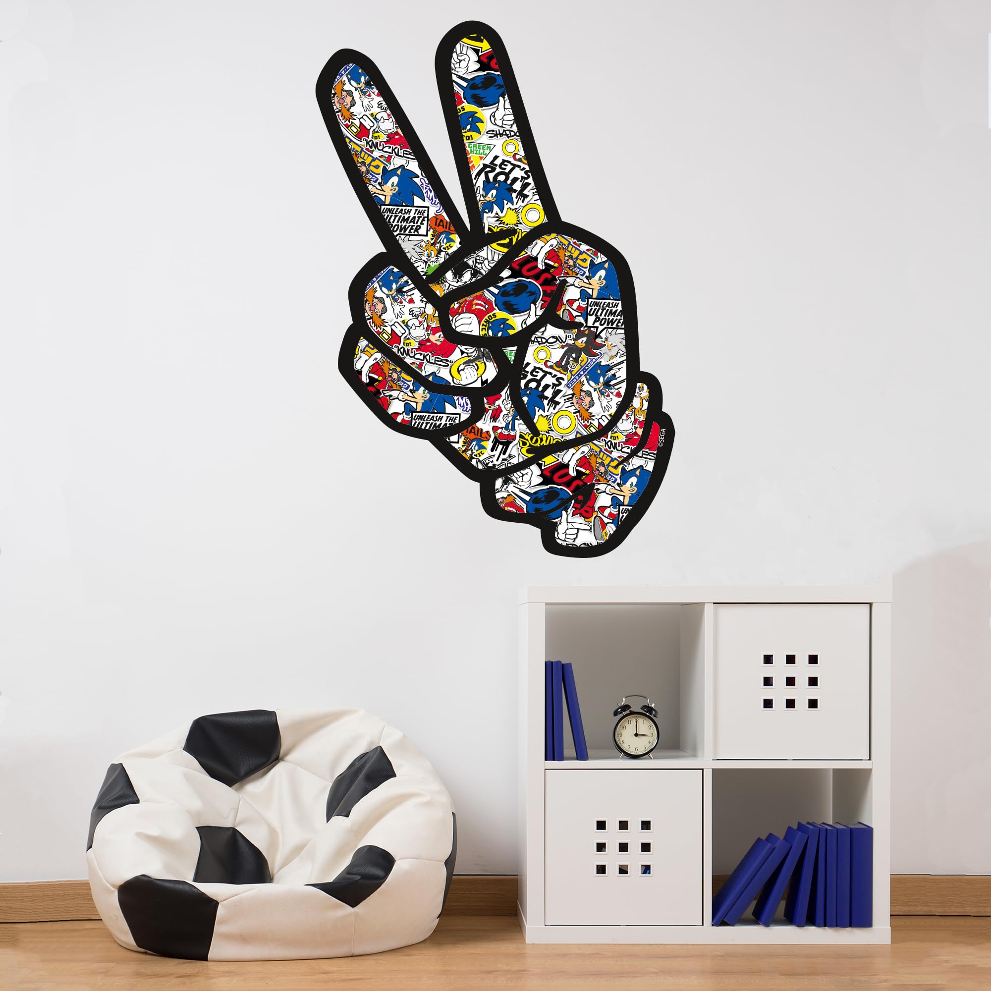 Sonic The Hedgehog Wall Sticker - Sonic Hand Peace Sign Graffiti Wall Art (60cm Width x 40cm Height)