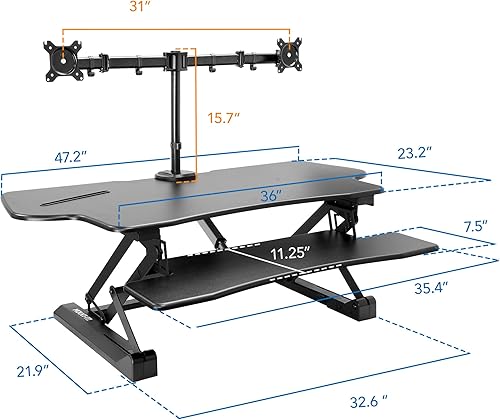 Miniatura 2 de Mount-It! Electric Standing Desk Converter with Dual Monitor Arm, Stand Up Desk Riser X-Large 47.2" Wide, Electric Desk Riser with Mount for 2