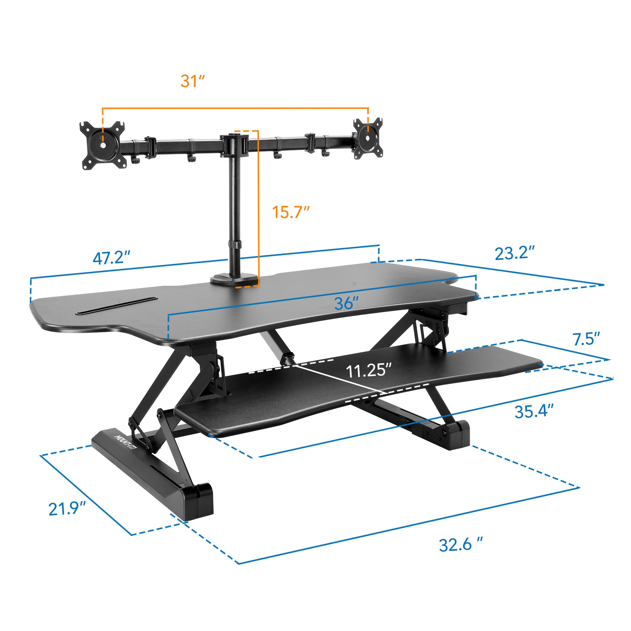 Mount-It Electric Standing Desk Converter with Dual Monitor Arm Stand Up Desk Riser X-Large 47 2 Wide Electric — view 2