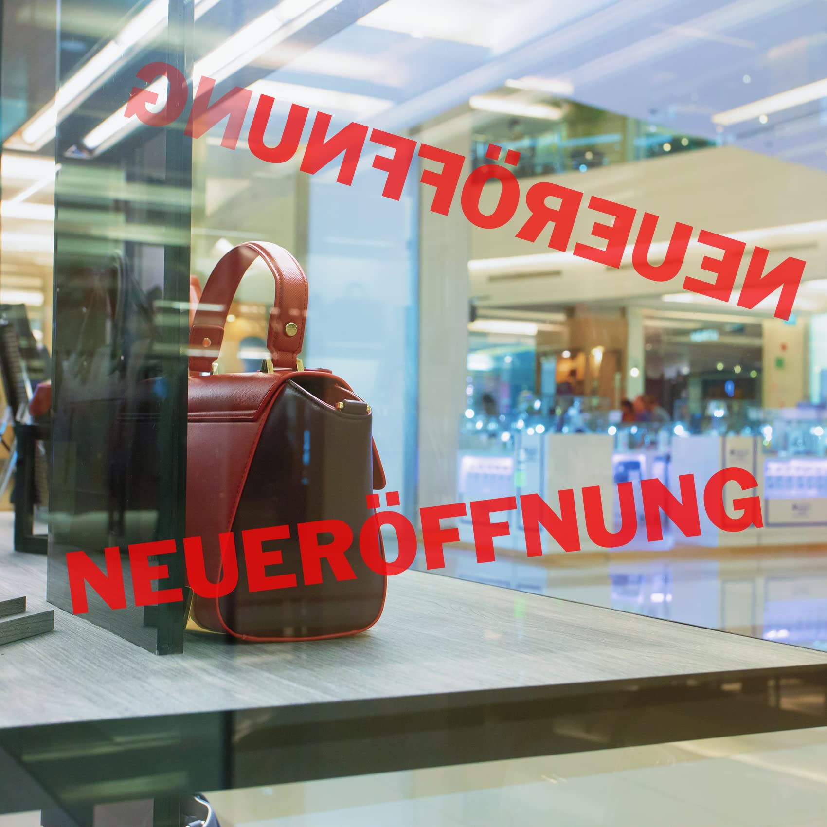Finest Folia 4 x Schriftzug NEUERÖFFNUNG Rot Schaufenster Aufkleber Laden Geschäft Werbung Schaufensterbeschriftung selbstklebend KX046