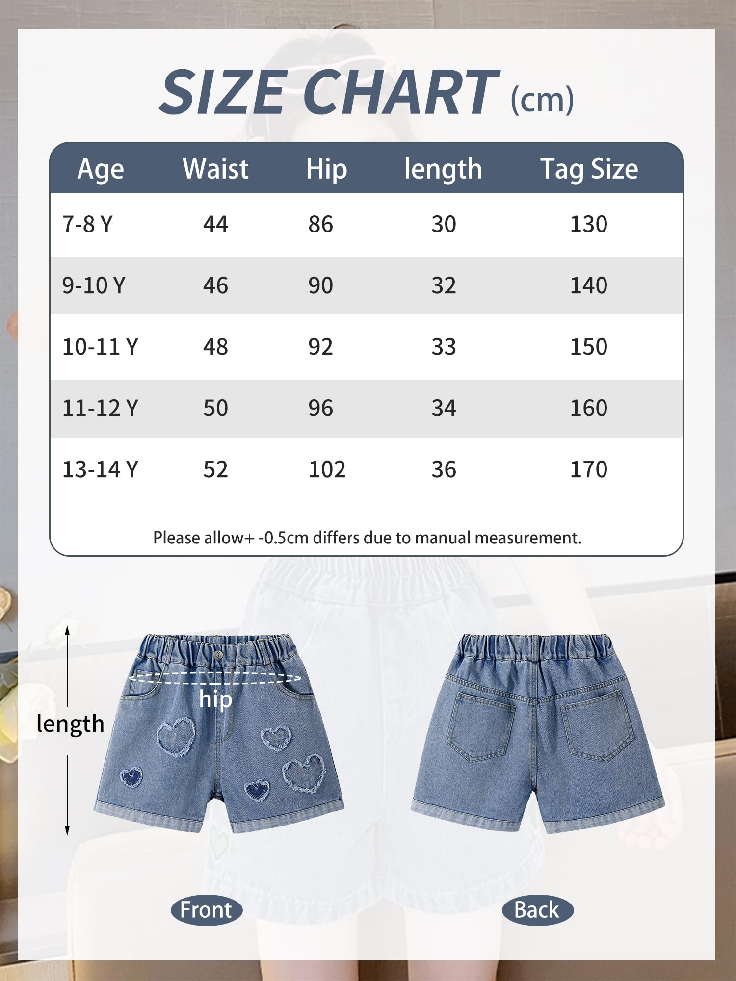 Rolanko Pantaloncini in jeans da bambina a gamba larga larghi in denim con elastico in vita pantaloncini estivi con tasca 6-14 anni