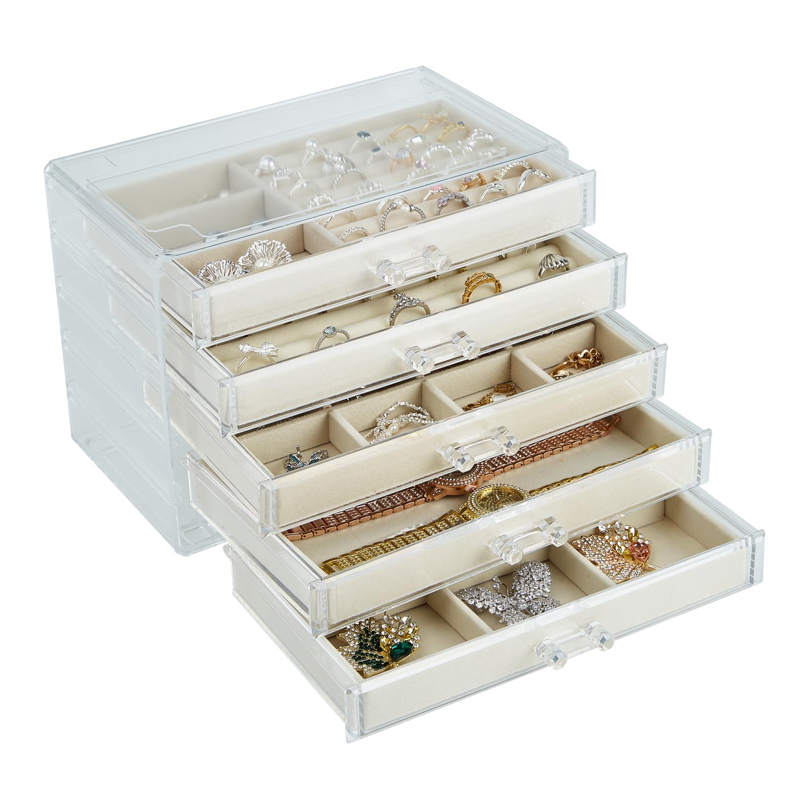 COBOXOY Acrylic Jewelry Box with 5 Drawers, Jewelry Case Storage for Women