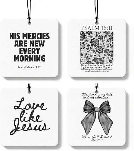 Miniatura 45 de Coquette - Ambientador cristiano para automóvil, 4 unidades, retro verde salvia, ambientador colgante religioso para autos, armario, cajón, libros,