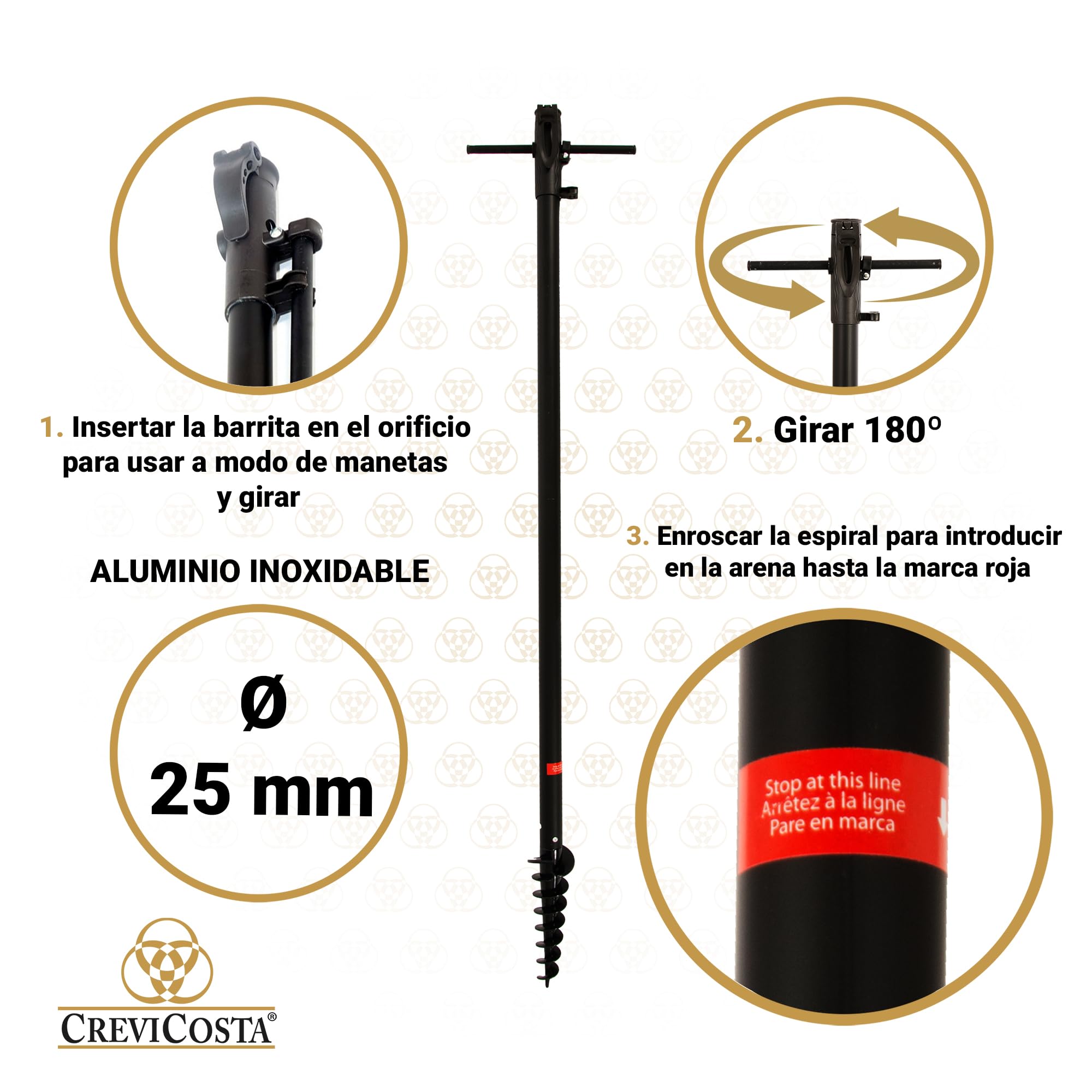 Ombrellone da spiaggia modello 200 cm con spirale e palo di viaggio totale. 8 Aste Protezione totale contro i raggi UV (Azzori), Azzorre (Azores), 200 cm, Moderno