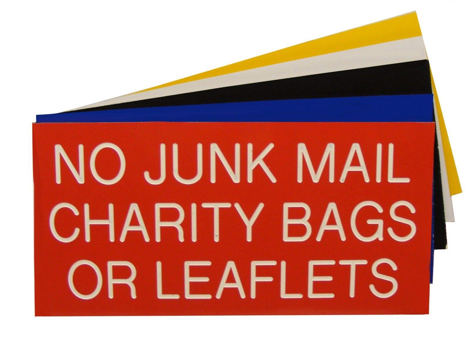 County Engraving Engraved Plaque NO JUNK MAIL CHARITY BAGS OR LEAFLETS Front Door Sign 125 x 50 (Red with White Text)