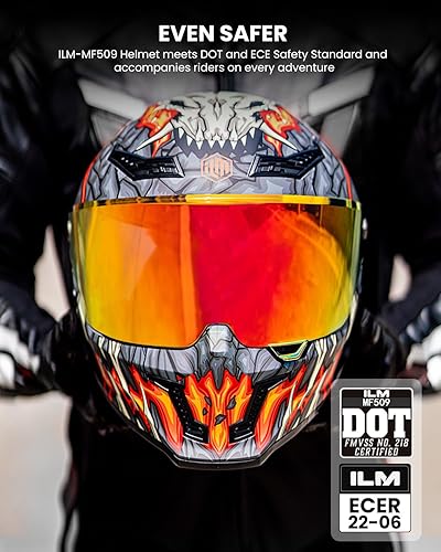 Miniatura 2 de ILM Cascos de Motocicleta para Hombres y Mujeres Adultos Casco Integral DOT ECE Deportes Motor Visor Dual de Carrera en Carretera con Pinlock Modelo
