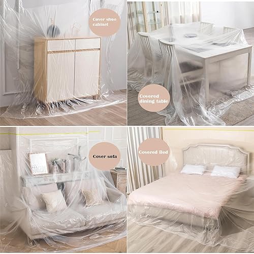 Miniatura 5 de 4 piezas de cinta y cortina de 5 pies x 65 pies de película de enmascaramiento precintada para pintura de plástico, rollo de láminas de plástico,