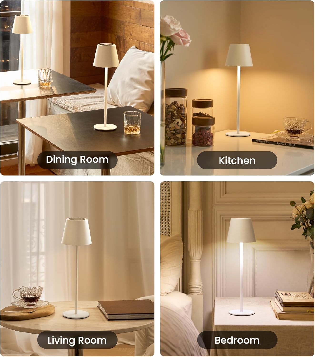 3 Pack Cordless Table Lamp, Portable Battery Operated Lamp with 3 Color Temps and Stepless Dimming, Rechargeable Table Lamp for Dinner, Desk, Cafe, Outdoor (White)