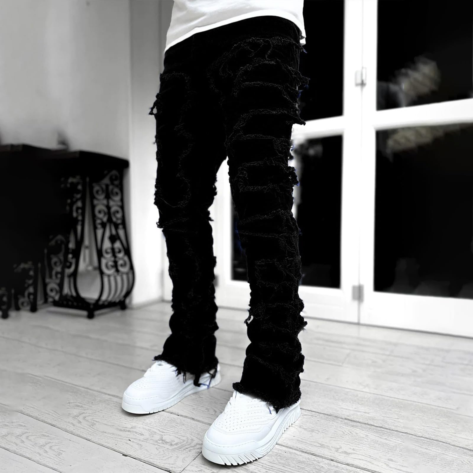 SOOUICKER Jeans Herren Stretch Slim Fit Jeans Herren Destroyed Vintage Hosen Denim mit Löcher Freizeithose Lang Modern Ripped Arbeitsjeans Comfort Fit