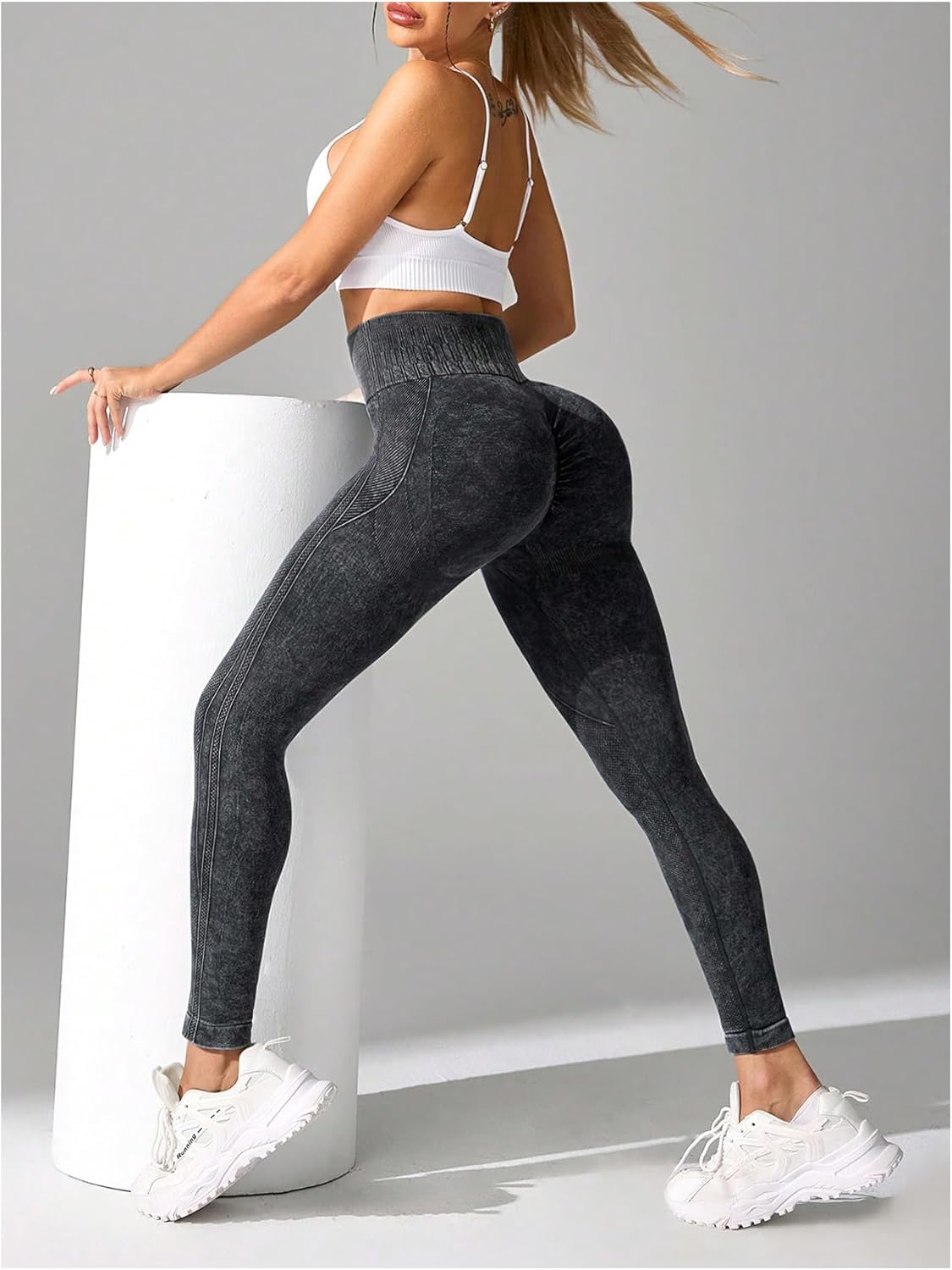 OYOANGLE Women's High Waisted Workout Leggings Tummy Control Butt Lifting Athletic Running Yoga Pants - Image 5