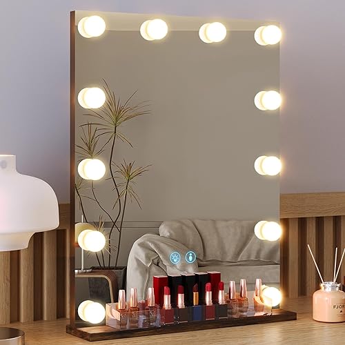 Miniatura 8 de LVSOMT Espejo de tocador con luces, espejo de maquillaje iluminado para escritorio, espejo de tocador de Hollywood con organizador de maquillaje, 3