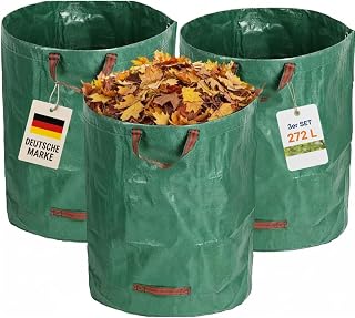 3x Gartensack 272L – Extra Stabil & Selbststehend – Faltbarer Laubsack, Abfallsack für Gartenabfälle, Laub, Gras, Hecken – Robuster 3er Set Gartensack
