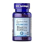 Puritan\'s Pride Premium Ultra Mega Biotin 10,000mcg, Dietary Supplement for Healthy Hair, Skin, Nails, and Energy Metabolism Support, 100 Day Supply, 100 Rapid Release Softgels
