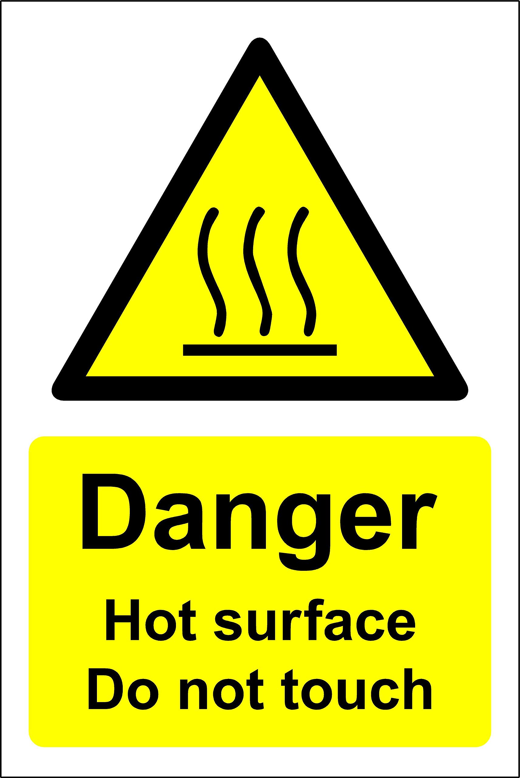 Danger hot surface do not touch kitchen catering Safety sign - Self adhesive sticker 100mm x 75mm