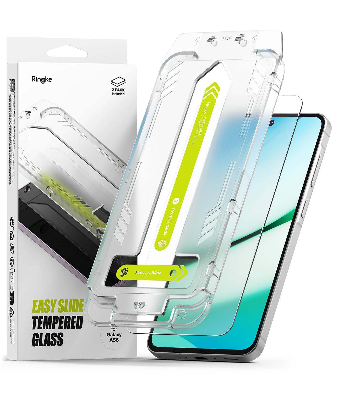 Ringke Easy Slide Glass [2 Pack] for Samsung Galaxy A56 5G Screen Protector with Installation Tool, HD Quality 9H Hardness Full Coverage Tempered Glass Film
