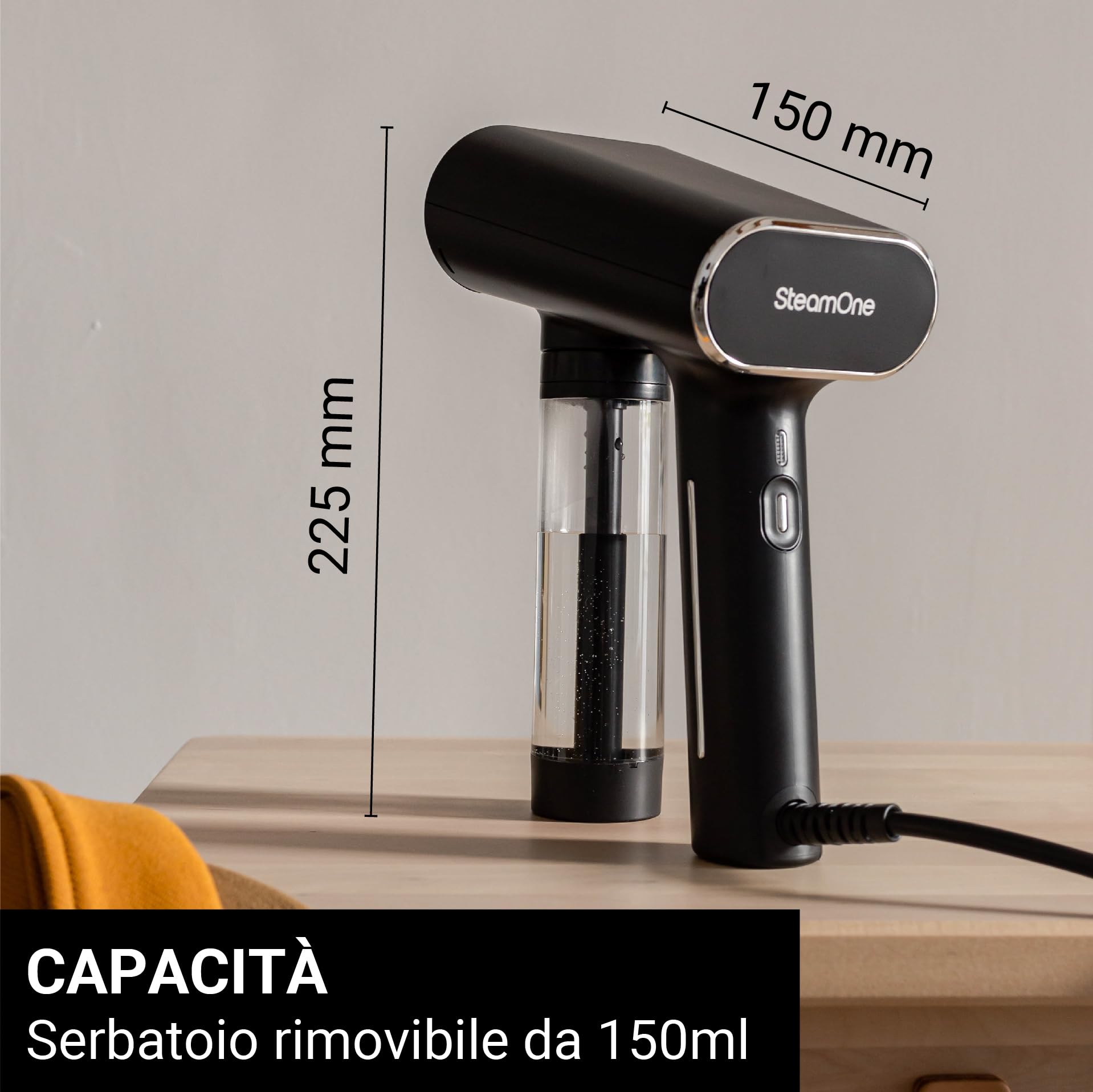 STEAMONE - Stirare a vapore 2000W 30g/min - Travel steamer - Autonomia 8 min (150ml) - Cavo 3m - Rimuove il 99,99% delle impurità - Pronto in 30 secondi - Karl EUNS150B