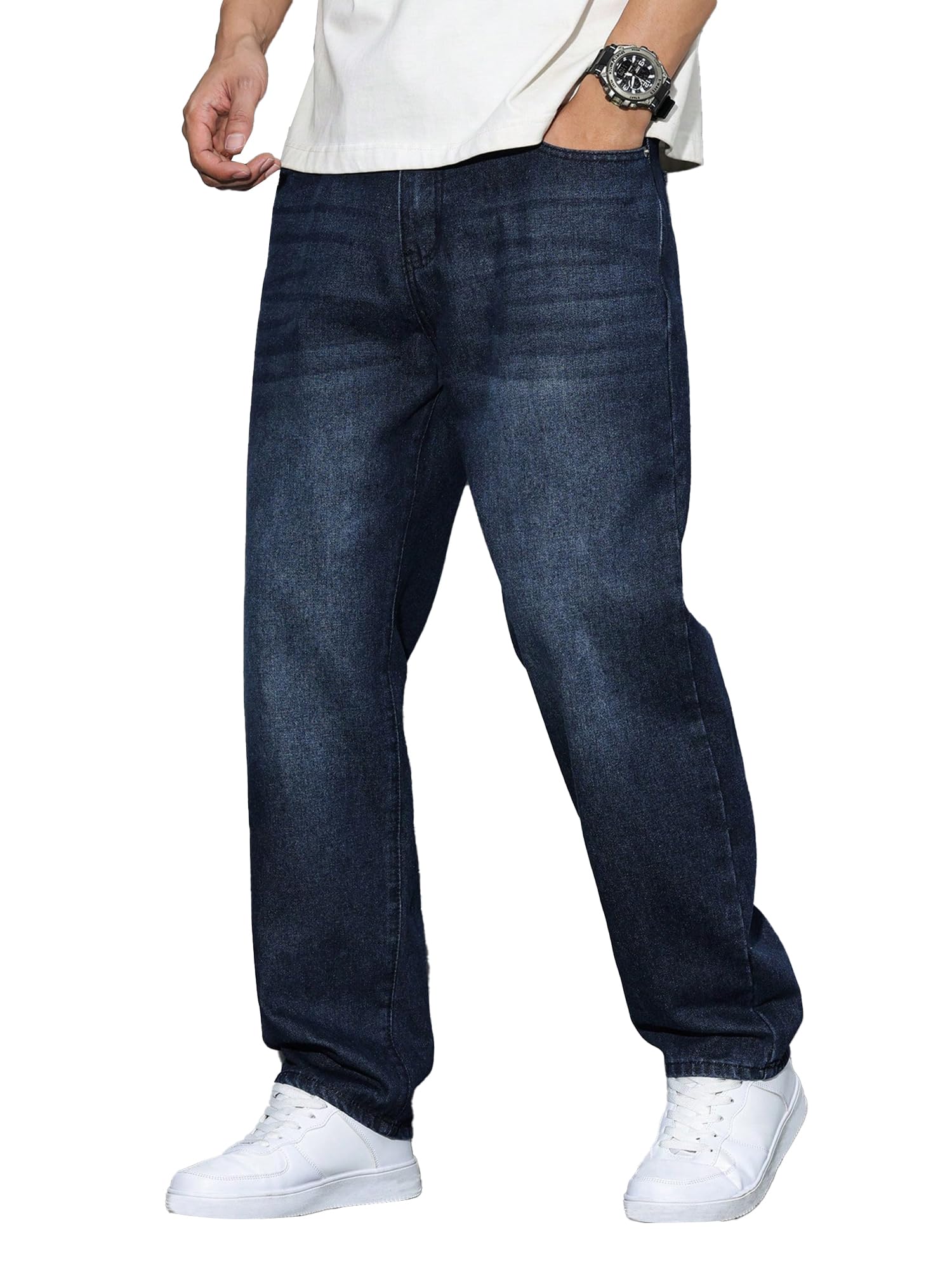 JMIERR Jeans Herren Baggy Baumwolle Weite Jeans Hose Herren Stretch Vintage Loose Fit - Bequeme Streetwear Freizeithosen