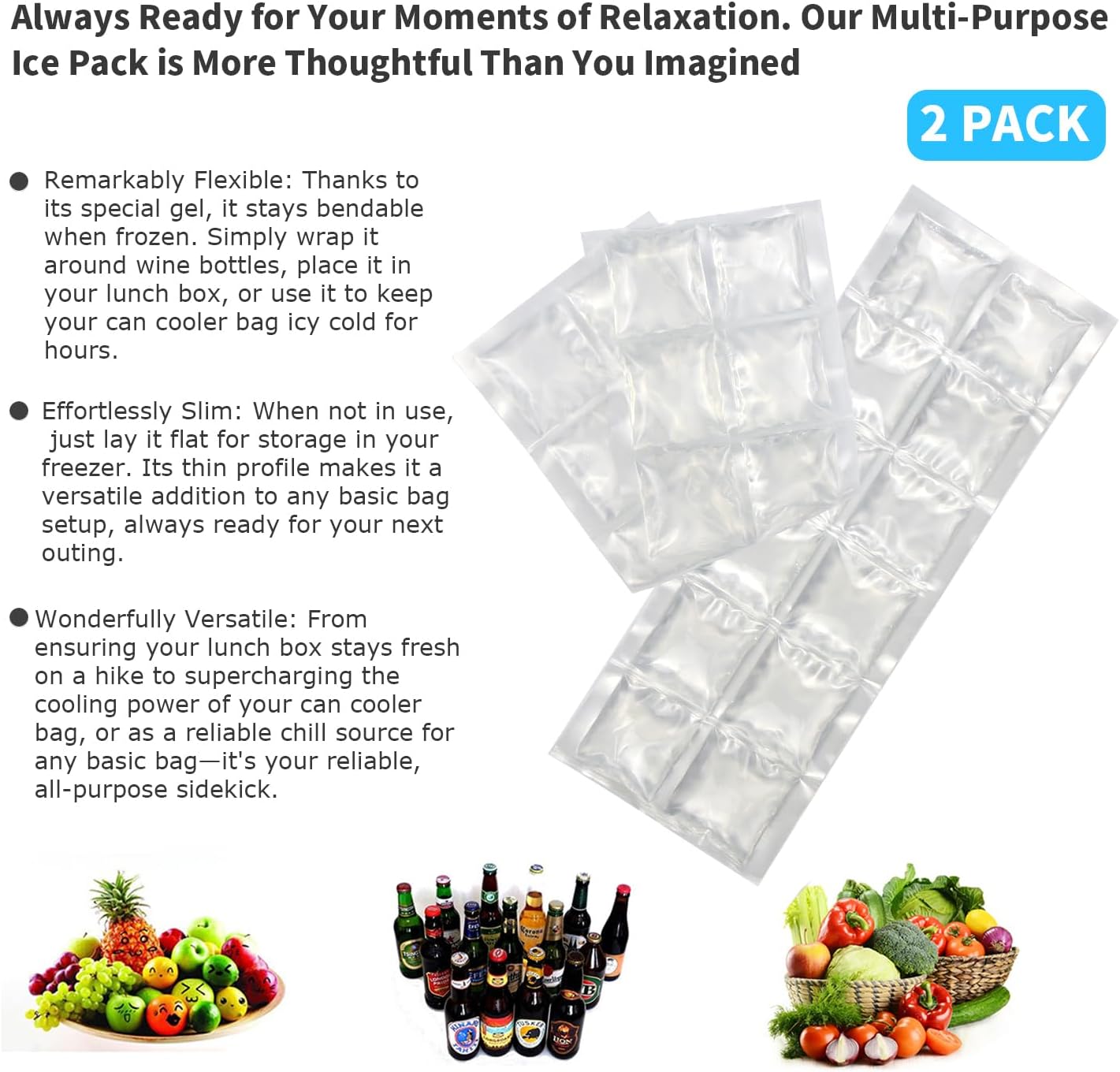 2-Pack Flexible Reusable Gel Ice Pack for Bento Lunch Box – 12-Count Slim Freezer Pack, BPA-Free Leakproof Cold Pack for Kids School Lunches, Yogurt, Snacks & Coolers (2 Rows x 6 Packs) - Image 4