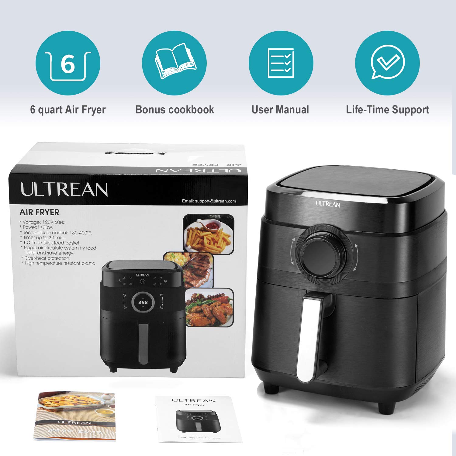 Ultrean Air Fryer, XL 6 Quart 8in1 Electric Hot Air Fryer Oven