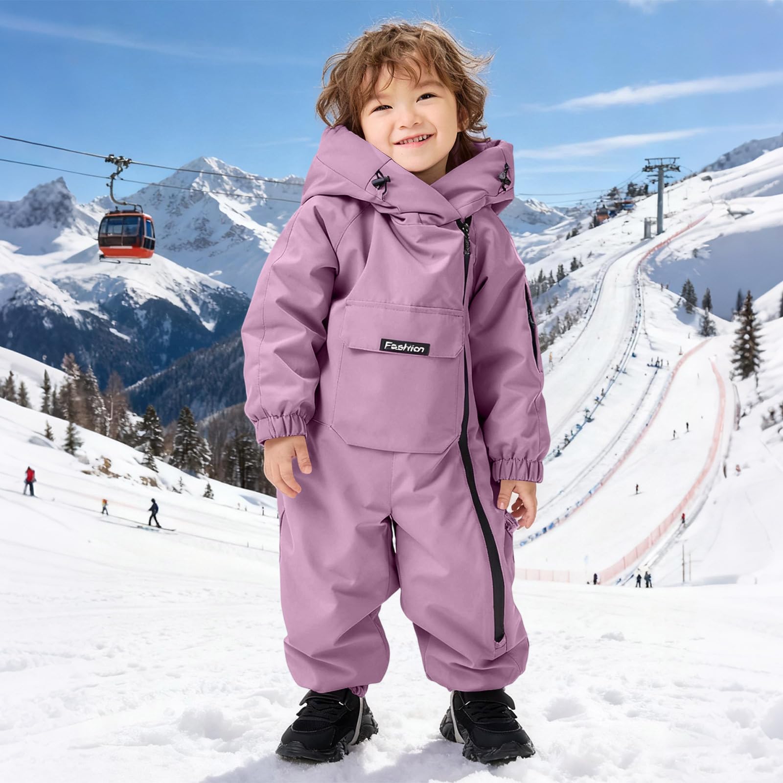 Combinaison Ski Enfant Garçon à Capuche Imperméables Coupe-Vent Vêtements de Ski Fille Noel Combinaisons de Neige Hiver Chaude Salopettes Veste Snowsuit Jumpsuit de Sports Coupe-Vent 1-5 ans