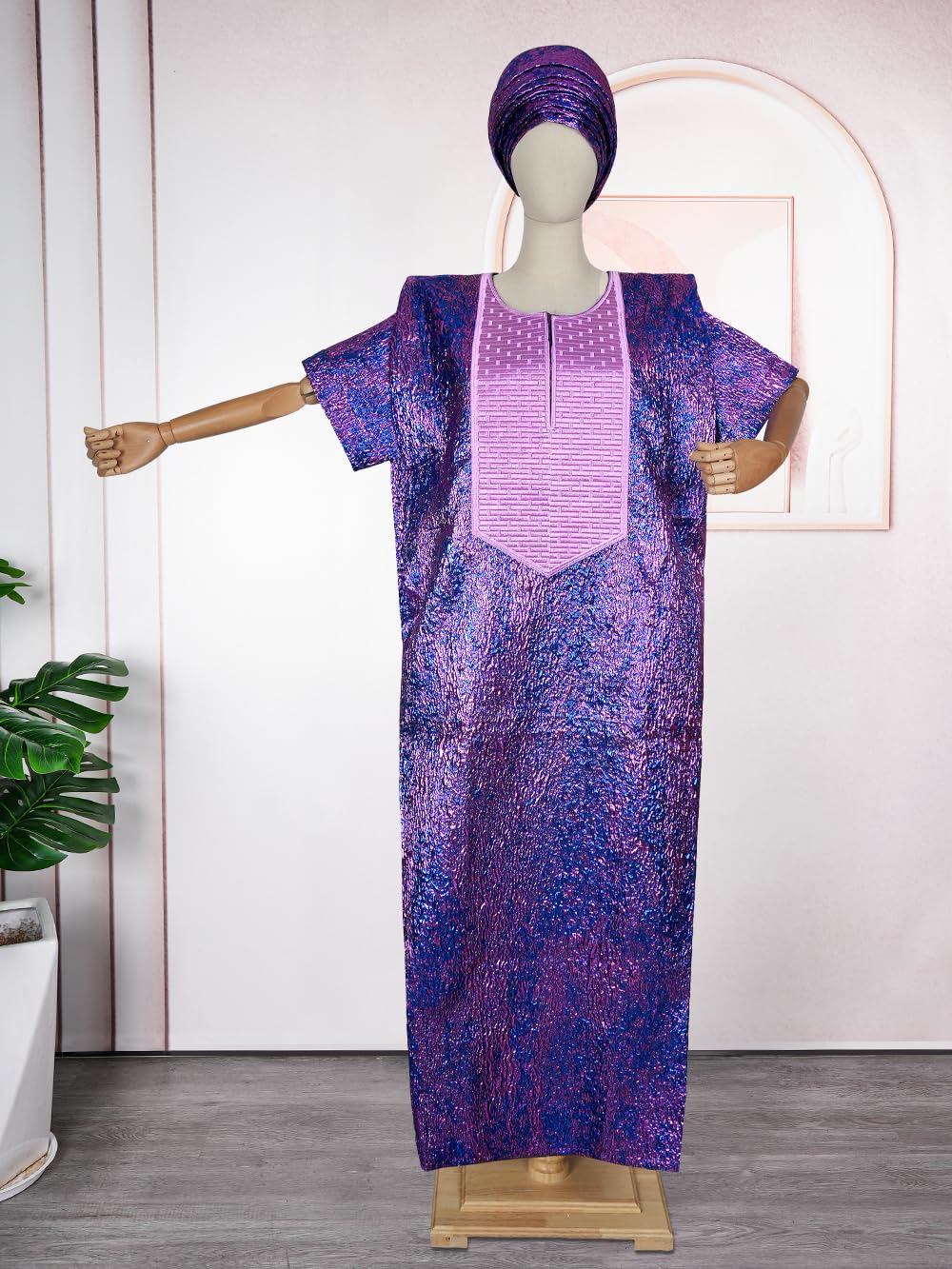 HD Vestido Largo con Estampado de Cera Africana para Mujer, Vestido Largo Bordado Floral de Sirena con Envoltura para la Cabeza