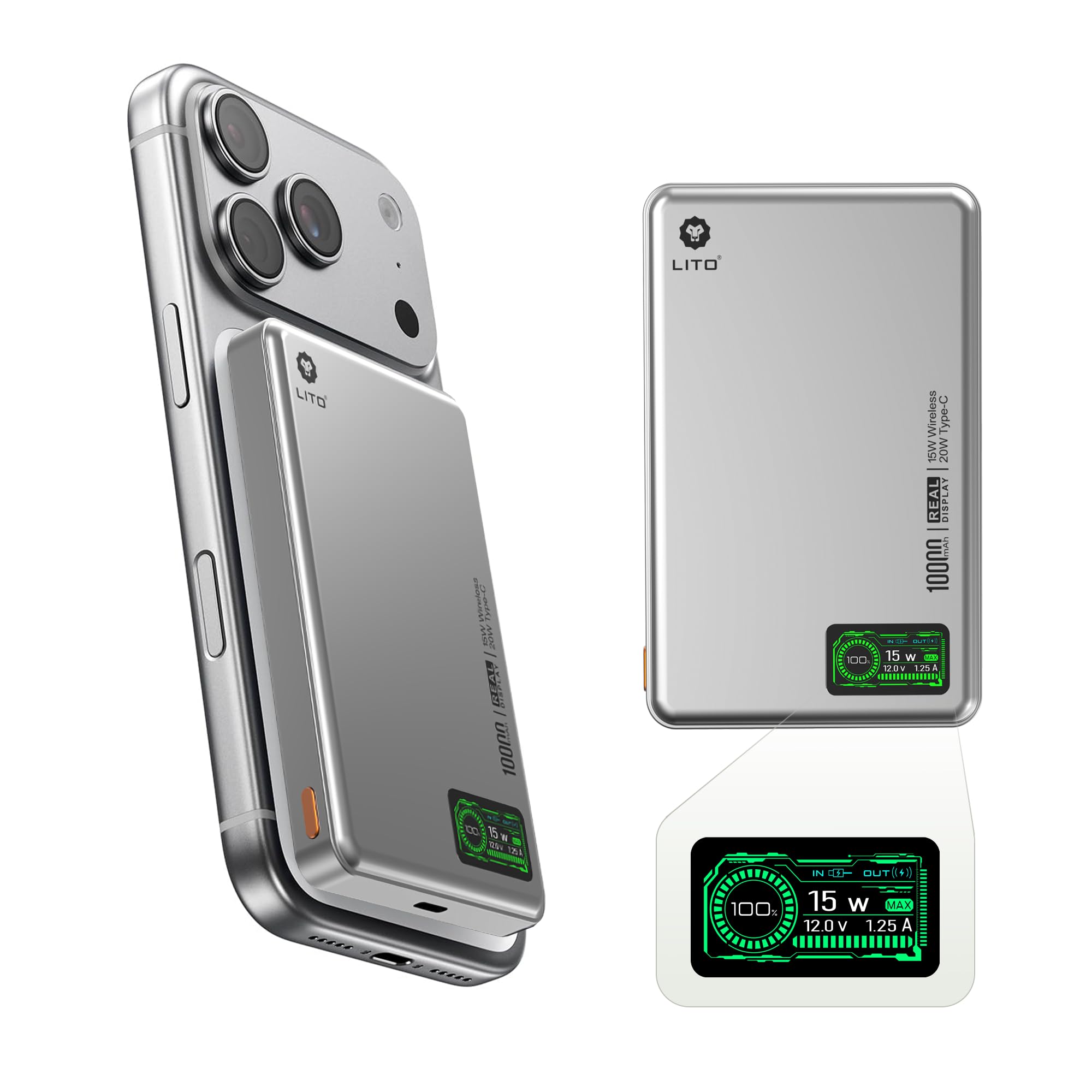 LITO 10000mAh Ultra-Slim 0 5 Magnetic Power Bank MagSafe Compatible Wireless Battery Pack with LED Display Fast Charging