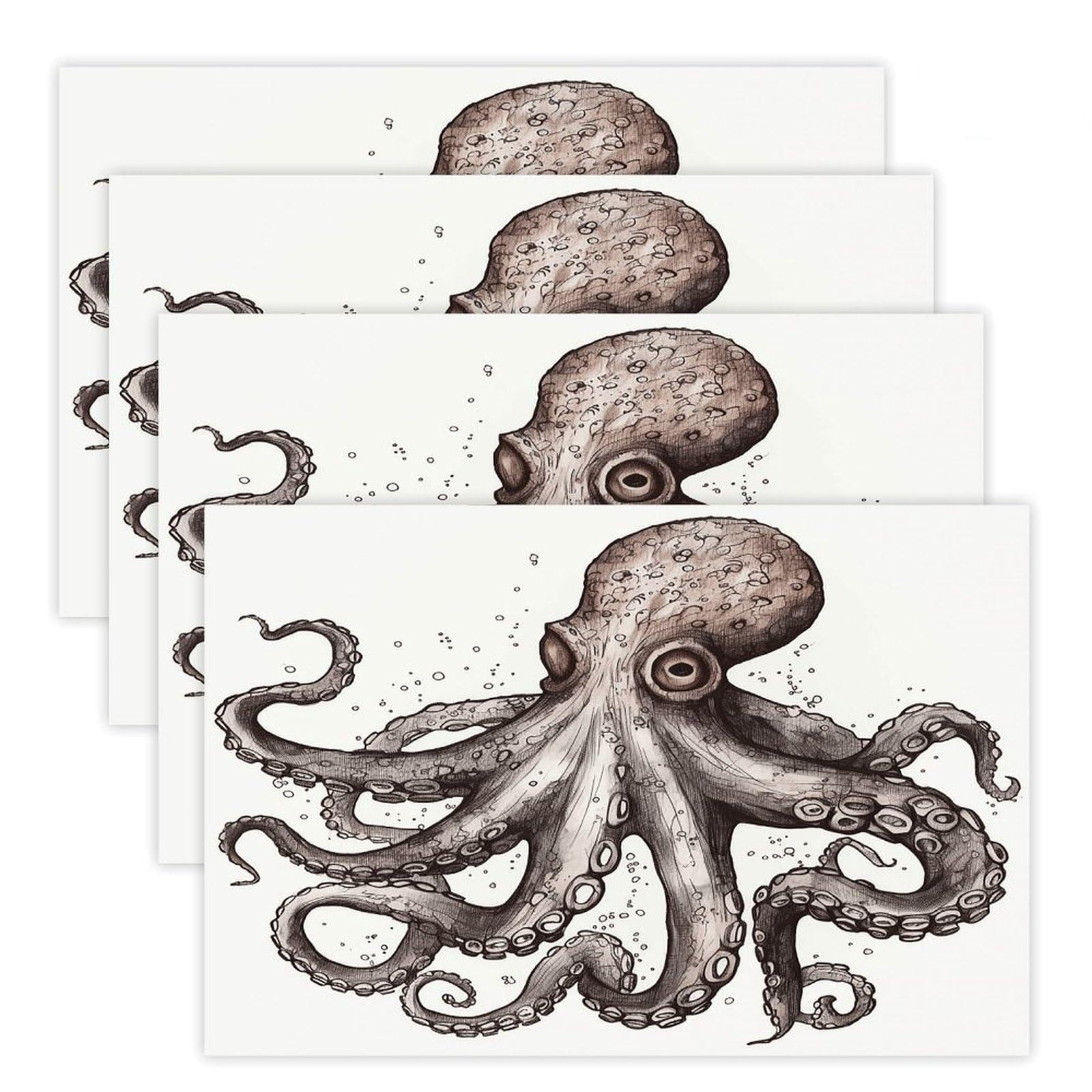 Octopus Placemats Non-Slip Heat Resistant Table Mats Flax Washable Cloth Place Mats Easy to Clean Premium Placemat for Kitchen Dining Table Decor Party Outdoor