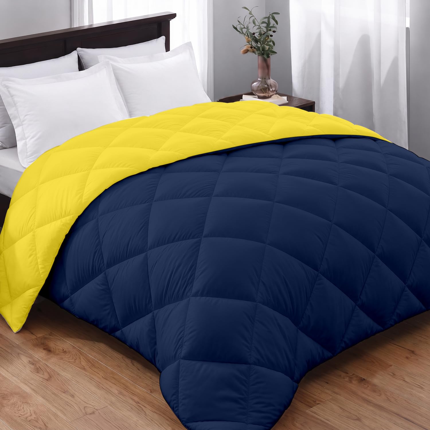 AYKA Reversible Comforter 220 GSM Microfiber Reversible AC Comforter/Blanket for Winter/Quilt/Duvets for King Size Double Bed Comforter (90 * 100, Yellow & Navyblue)| TC - 220-image-16