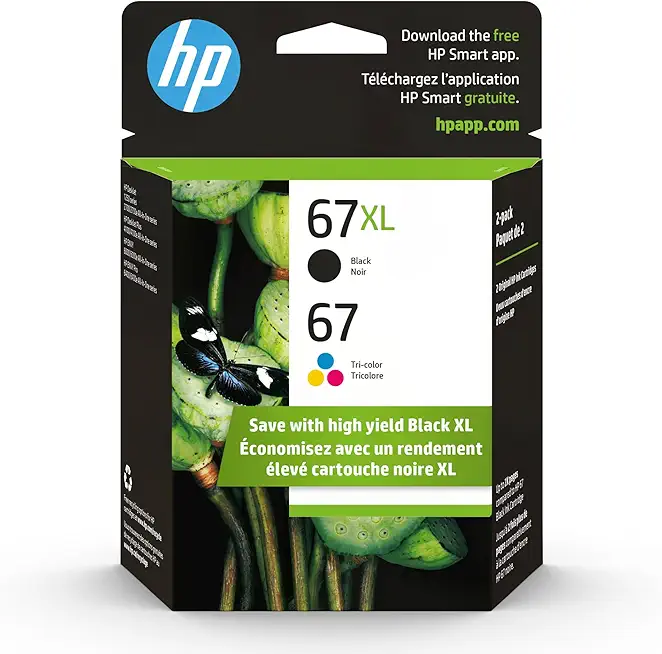 HP Original 67 Tri-Color / 67XL Black Ink Cartridges (2-Pack) | Works DeskJet 1255, 2700, 4100 Series Envy 6000, 6400 Series | Eligible for Instant Ink | 3YP30AN