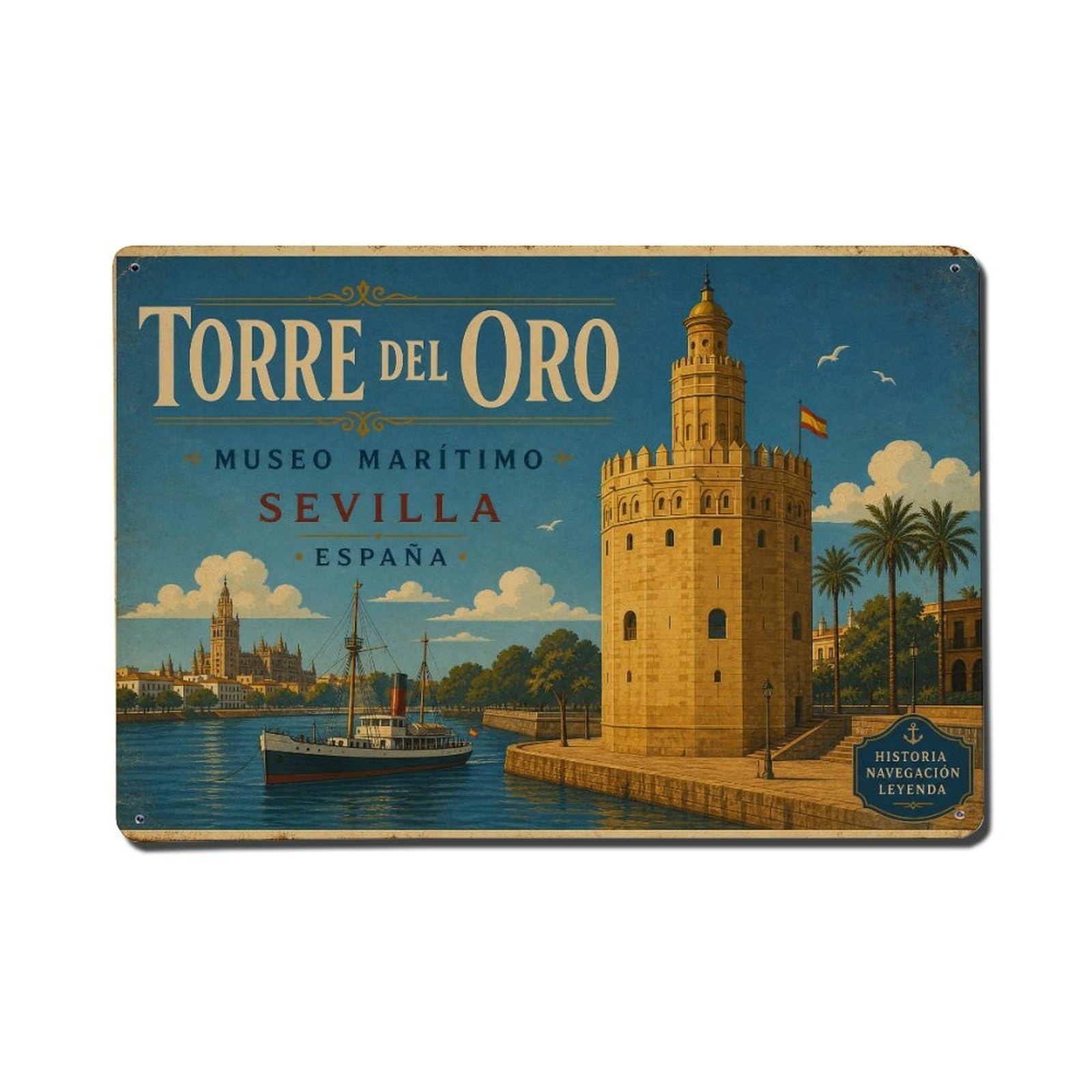 Yrnq 08X12inch Vintage Style Vintage Torre Oro Maritime Museum Historic Landmark Spain Metal Tin Sign