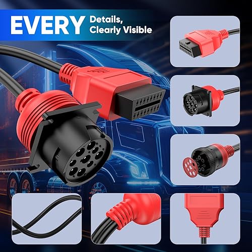 Miniatura 8 de Autel J1939 Splitter 9 Pin a OBD 2 Cable adaptador macho, funciona con escáner de diagnóstico de camión, conector de diagnóstico tipo 2 J-1939, OBD