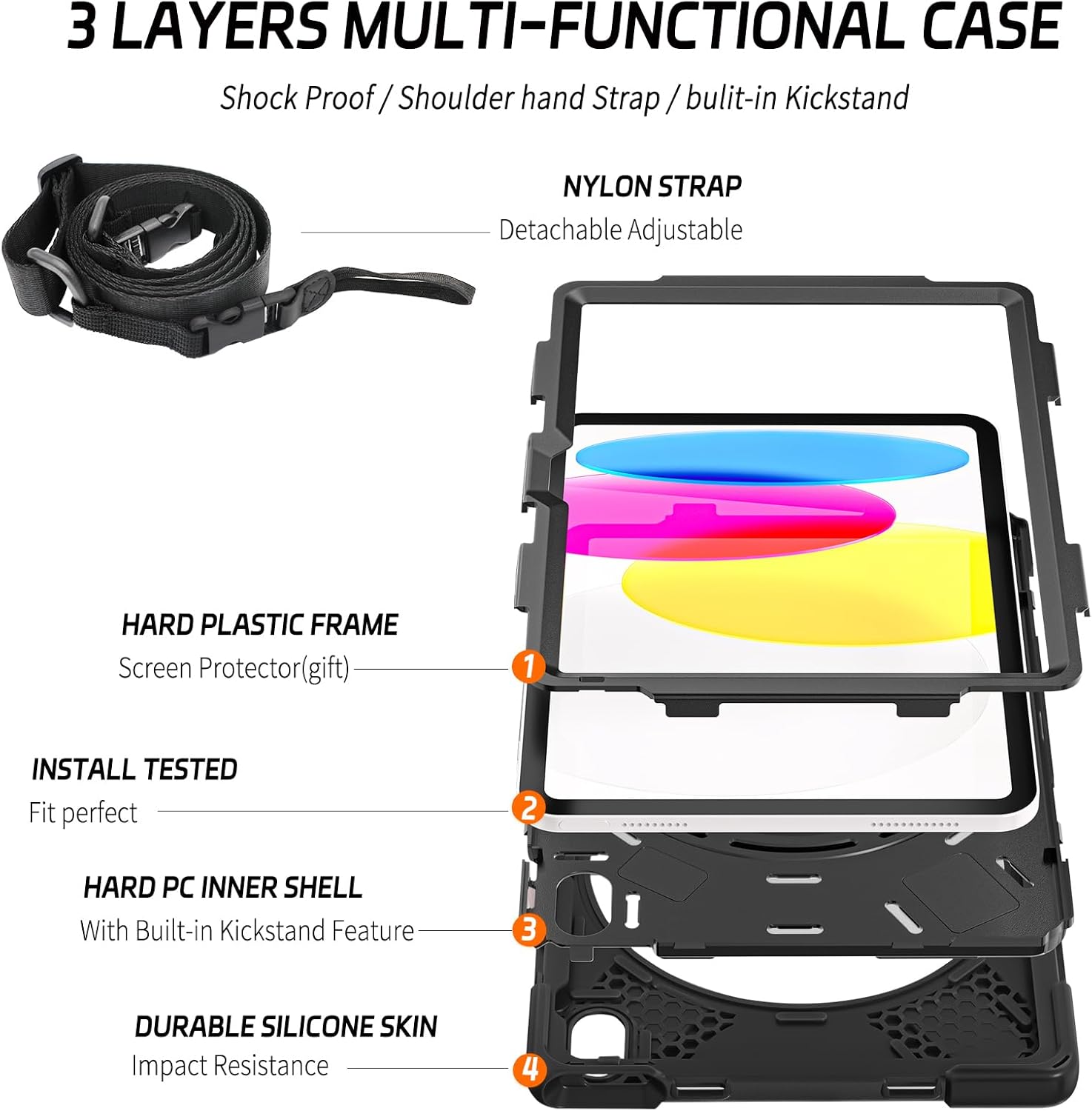 ZenRich Shockproof Case for iPad 11th (A16) 2025/ iPad 10th Generation 10.9 inch 2022, Heavy Duty Rugged Case with Pencil Holder/360° Rotating Kickstand/Handle/Carrying Strap, Black