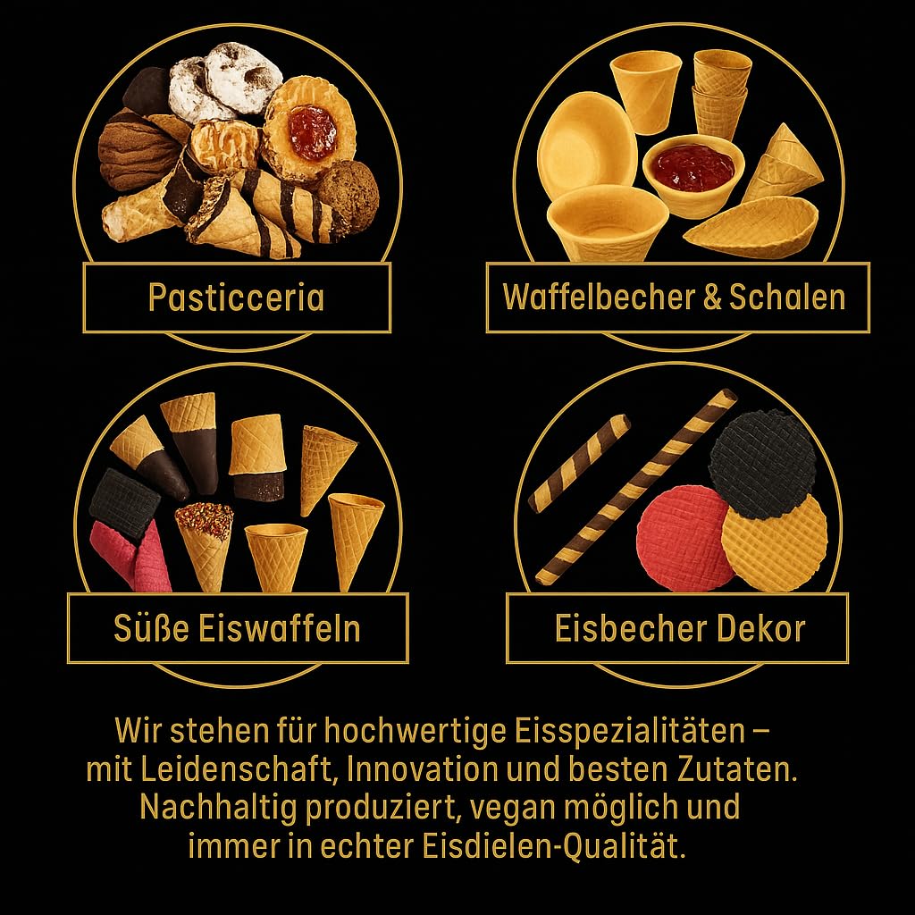 Cone Kings Knusprige Eiswaffeln, Süße Mini Eiswaffeln schokoliert, 25x70mm, 60 Stück, für Eis, Dessert & Fingerfood