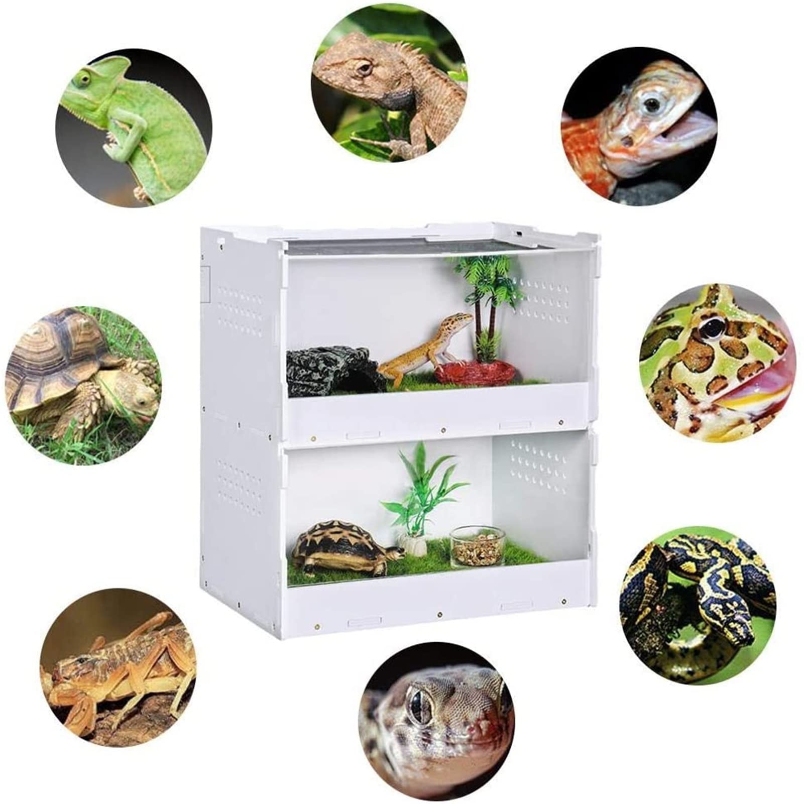 Caja de alimentación para Reptiles, casa de cría de Insectos de Doble Cubierta, contenedor Transparente de terrario acrílico para Tortugas Serpientes Lagarto Geckos (40 * 30 * 37,5 CM)