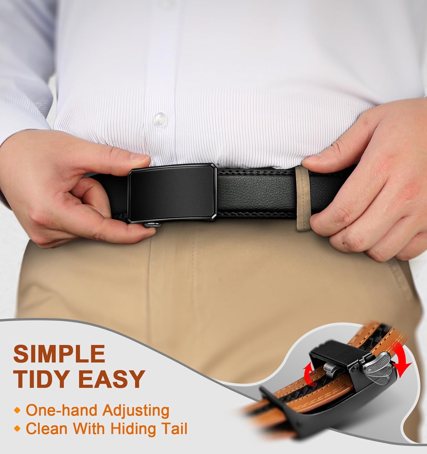 BULLIANT Men Ratchet Belt 2 Pack, Click Sliding Leather Belt Adjustable for Gift Men Dress Casual Jeans 1 3/8,Cut for Fit - Image 4