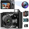 Digital Camera, 4K 64MP Autofocus Vlogging Camera for Photography and Selfies, Compact Camera with 32G SD Card 3'' LCD Screen 16X Digital Zoom Anti-Shake Flash Camera for Beginners Adults