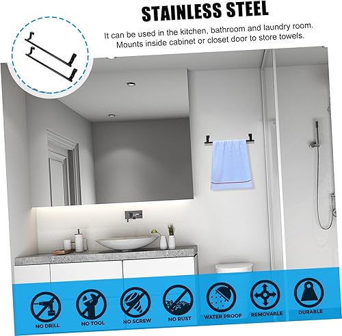 Miniatura 2 de Housoutil 2 sets moderno toallero de acero inoxidable montado en la pared sin agujeros 5 ganchos cocina baño lavadero 2 unids*2
