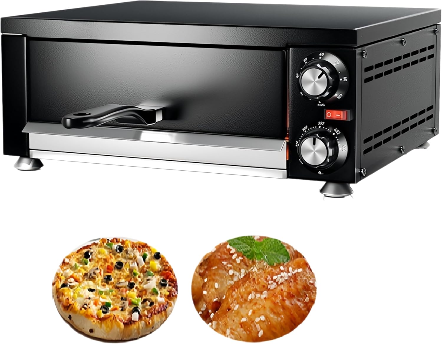 14-Inch Dual-Layer Countertop Electric Pizza Oven with Pizza Stone, Indoor Pizza Baking Oven, 1100 Watts,Black