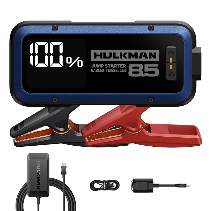 Auxiliar de Partida Hulkman Alpha 85 2000 A para Veículos 12 V com Carregador Rápido de 65 W e Tela LED de 3,3 pol.