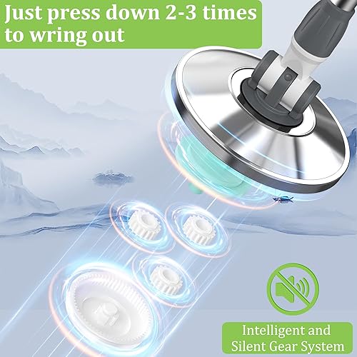 Miniatura 2 de Juego de trapeador y cubo con escurridor para el hogar, trapeador giratorio y trapeadores para limpieza de suelos con 6 cabezales de repuesto para