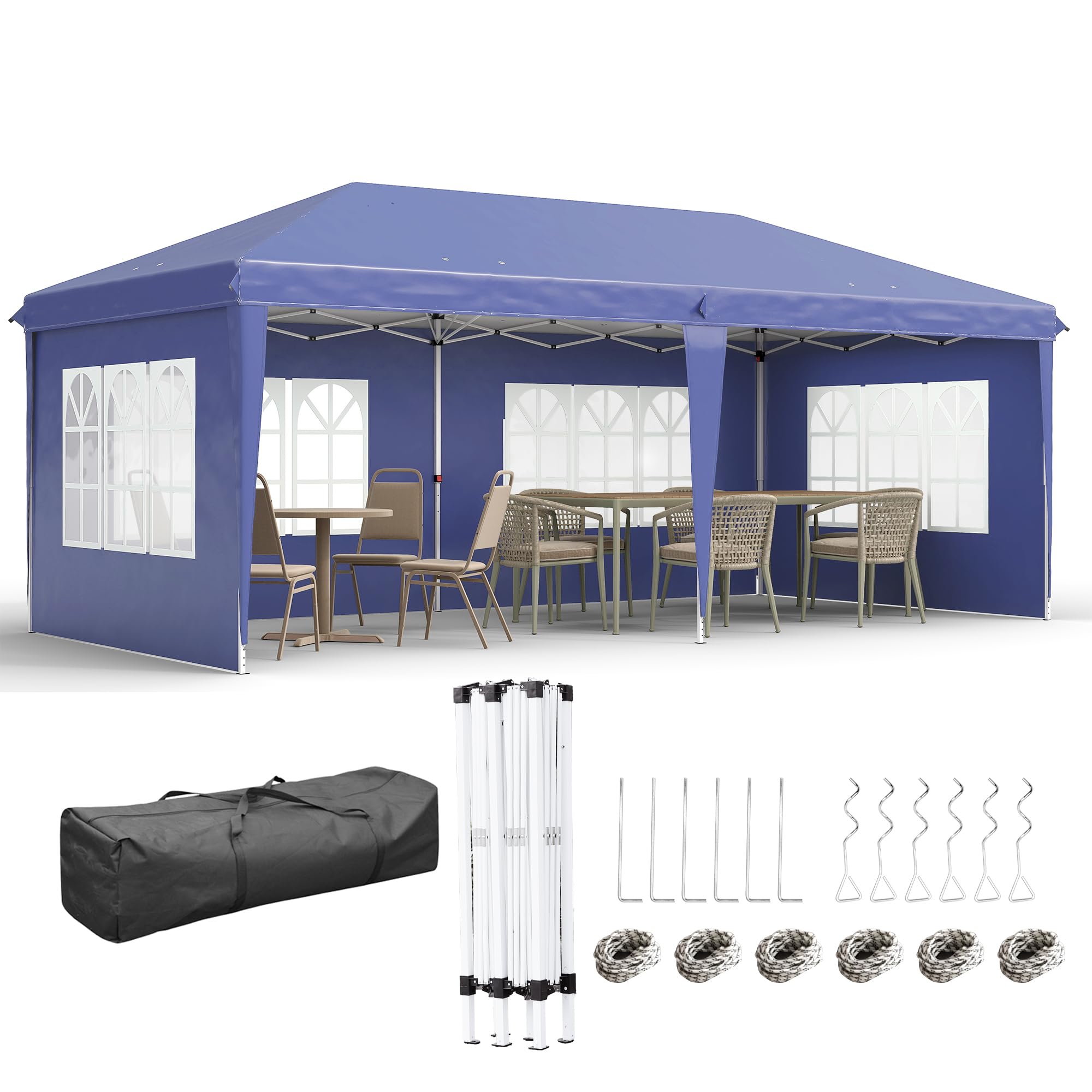 Outsunny Tonnelle de Jardin 3x6 m Pop-up Pliante Tente de Réception Pavillon Chapiteau Barnum Bleu