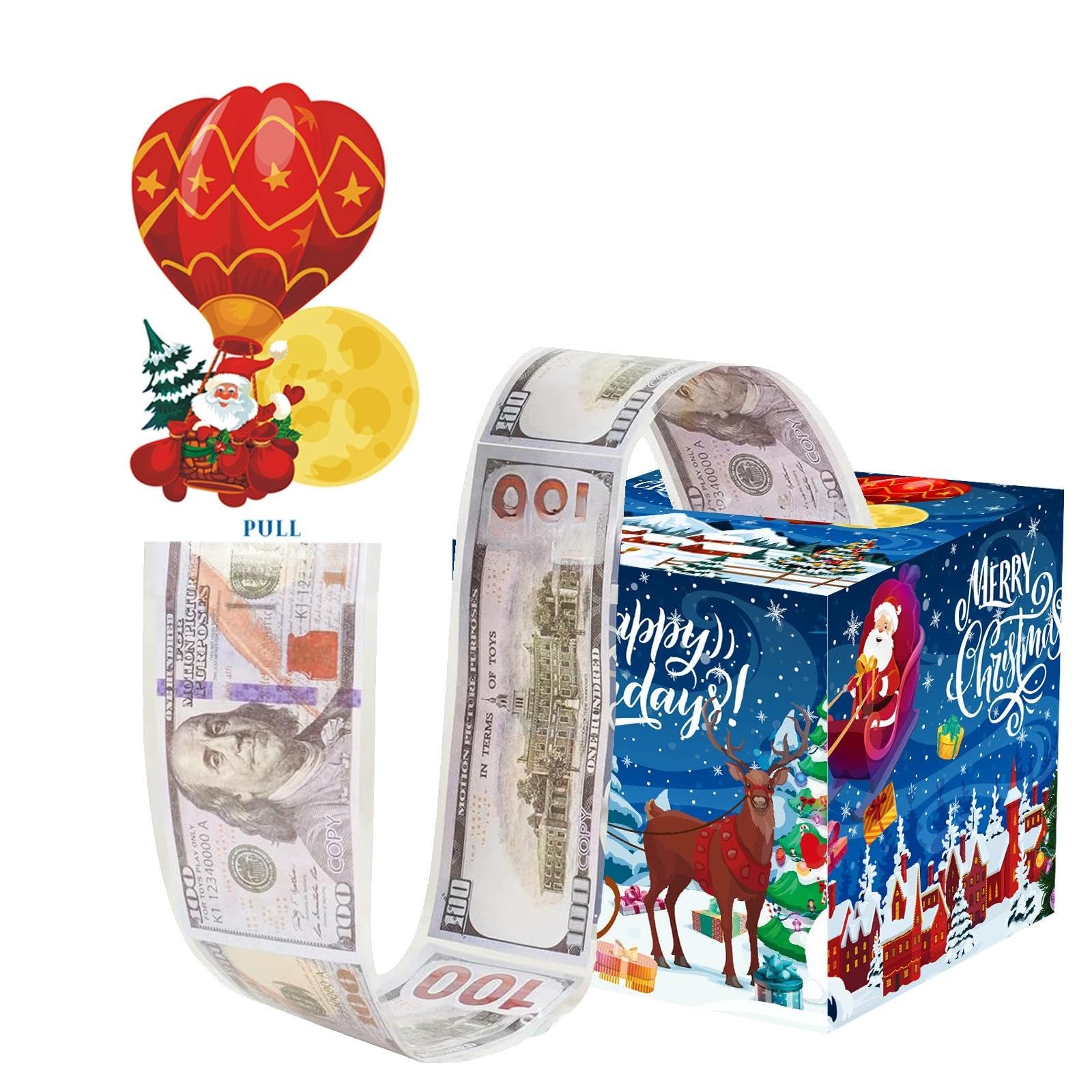 Christmas Money Gift Box, Christmas Money Box Cash Gift Pull for Kids/Adult Presents, Pull Surprise Money Gift Box with Xmas Card (Blue)