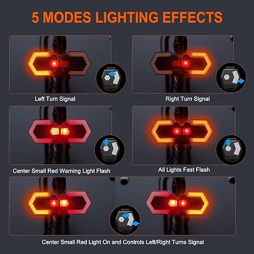 Miniatura 3 de Luz trasera de bicicleta con señal de giro, intermitentes de bicicleta delantera y trasera, luz trasera dividida para bicicleta 5 modos, recargable